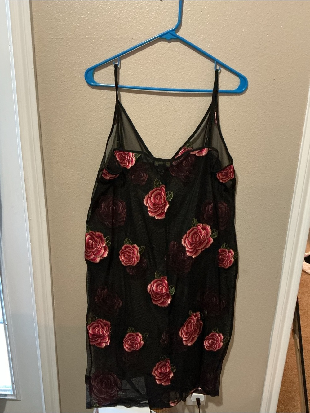 Forever 21 Black Maxi Dress with Red Rose Embroidery